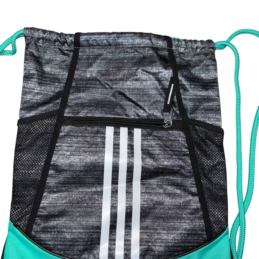 Adidas Drawstring Bag with Pockets Gray and Teal - Picture 7 of 9